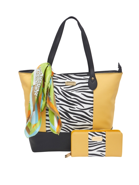 

ESBEDA Yellow & White Zebra Print Shoulder Bag with Wallet & Scarf