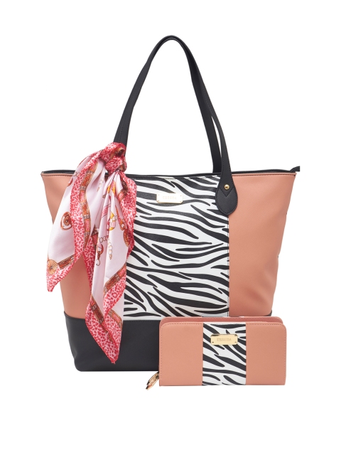

ESBEDA Dusty Pink & White Zebra Print Shoulder Bag with Wallet & Scarf