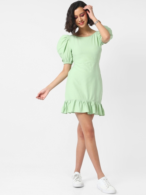 

Campus Sutra Green Solid Crepe Mini Dress