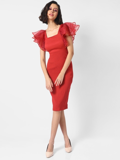 

Campus Sutra Women Red Crepe Sheath Dress