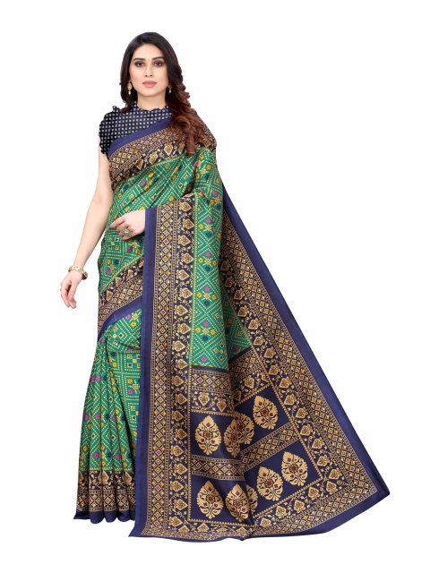 

AADVIKA Green & Blue Ready to Wear Printed Mysore Silk Saree