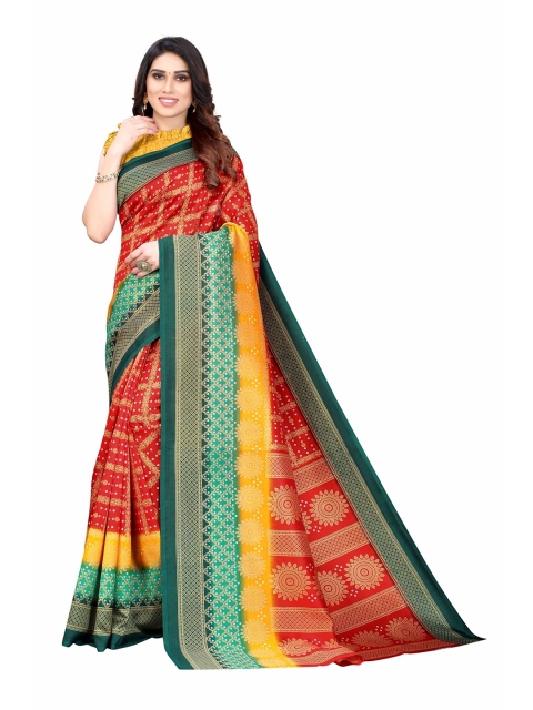 

AADVIKA Red & Green Printed Mysore Silk Saree