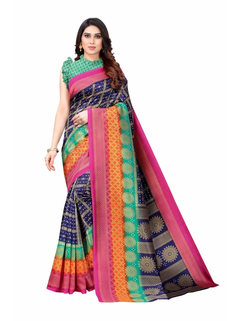 

AADVIKA Blue & Green Printed Mysore Silk Sarees