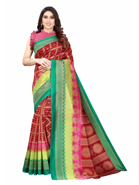 

AADVIKA Maroon & Green Checked Art Silk Mysore Silk Saree
