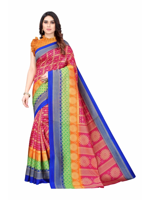 

AADVIKA Pink & Blue Printed Mysore Silk Saree
