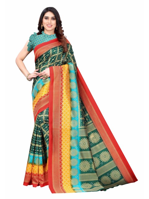 

AADVIKA Green & Yellow Printed Mysore Silk Saree