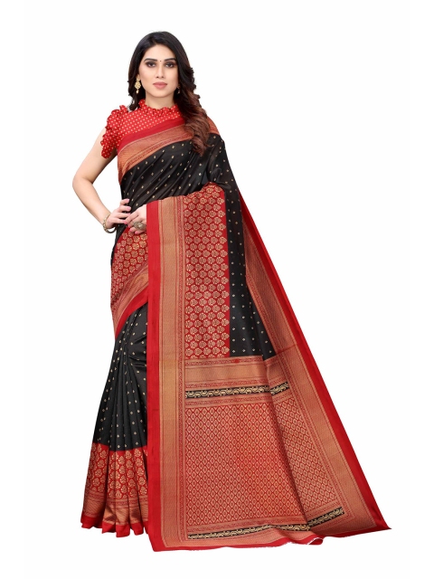 

AADVIKA Black & Red Printed Mysore Silk Saree