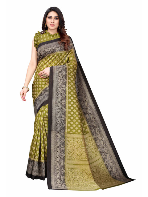 

AADVIKA Green & Black Ready to Wear Printed Mysore Silk Saree