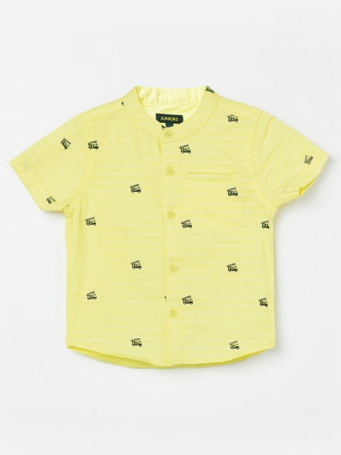 

Juniors Boys Yellow Printed Pure Cotton Casual Shirt
