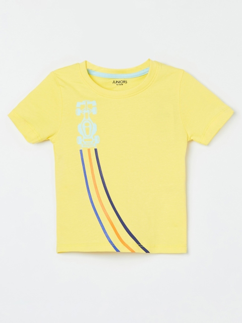 

Juniors Boys Yellow Printed Pure Cotton T-shirt