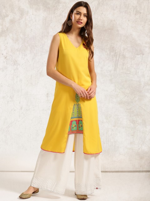 

Anouk Women Yellow Solid A-Line Kurta