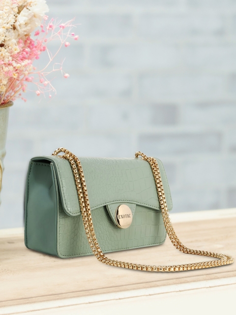 

Exotic Sage reen Animal Textured PU Structured Sling Bag with Quilted, Green