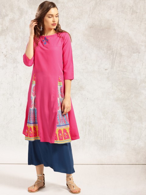 

Anouk Women Pink Printed A-Line Kurta