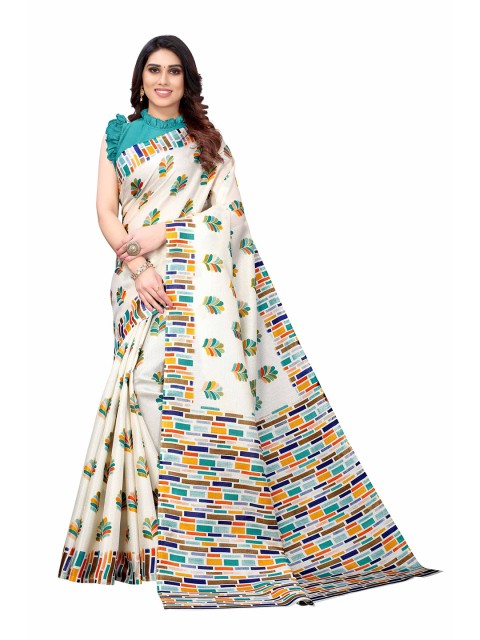 

AADVIKA Green & Off White Floral Printed Saree