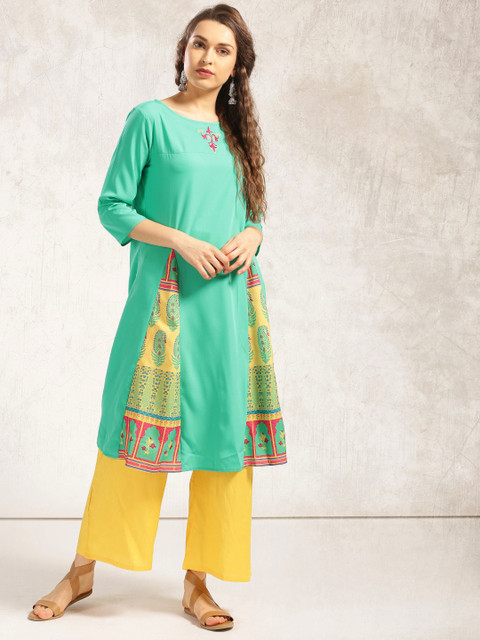 

Anouk Women Green Printed A-Line Kurta