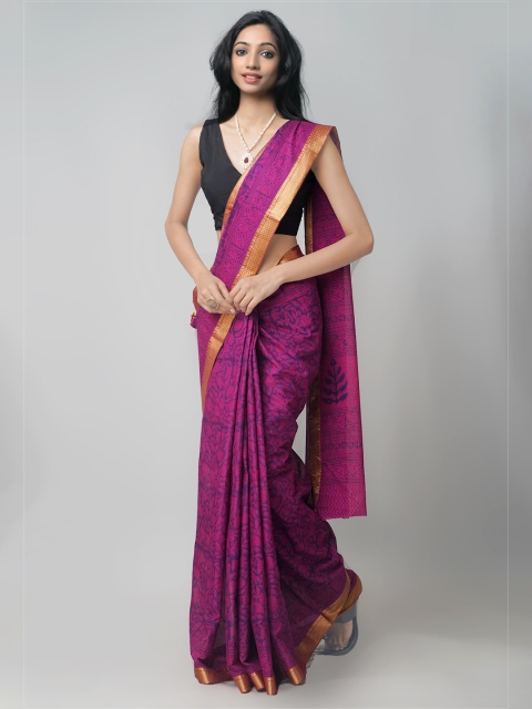 

Unnati Silks Purple & Blue Bagh Zari Pure Cotton Venkatgiri Saree