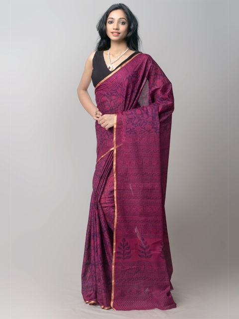 

Unnati Silks Purple & Golden Bagh Zari Pure Cotton Venkatgiri Saree