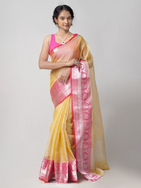 

Unnati Silks Peach-Coloured & Pink Woven Design Zari Tissue Kota Saree