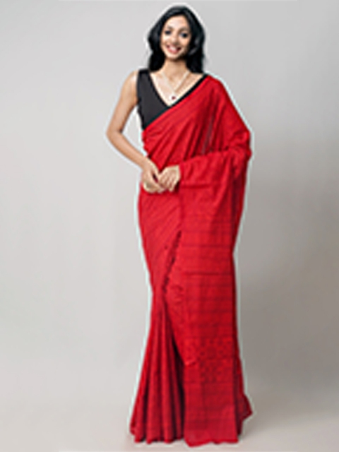 

Unnati Silks Red Ethnic Motifs Pure Cotton Block Print Saree