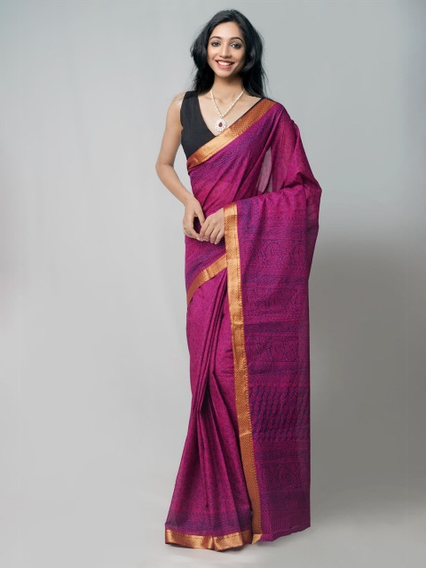 

Unnati Silks Purple & Navy Blue Bagh Handloom & Sustainable Pure Cotton Venkatgiri Saree