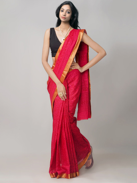 

Unnati Silks Red & Gold-Toned Bagh Pure Cotton Venkatgiri Saree