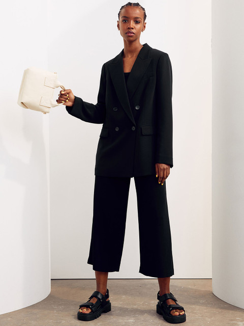 

H&M Women Black Double-Breasted Jacket