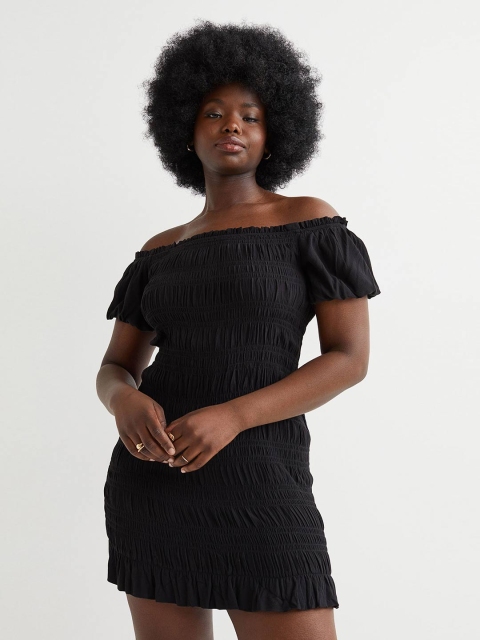 

H&M Women Black Smocked bodycon dress