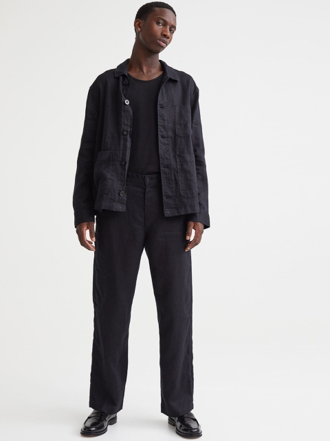 

H&M Men Black Straight Fit Linen Trousers