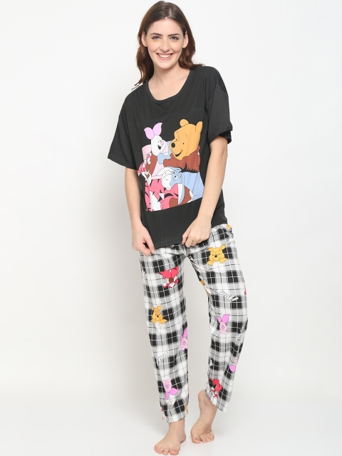 

GRACIT Women Black & White Cartoon Character Printed Pure Cotton Night suit
