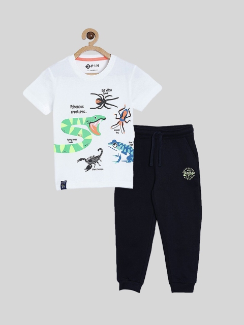 

3PIN Boys White & Black Printed Pure Cotton T-shirt with Joggers