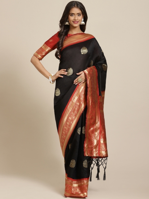 

Inddus Black & Maroon Ethnic Motifs Zari Woven Design Banarasi Saree
