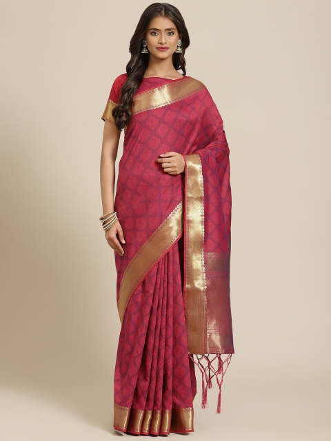 

Inddus Pink Ethnic Motifs Zari Silk Blend Banarasi Saree
