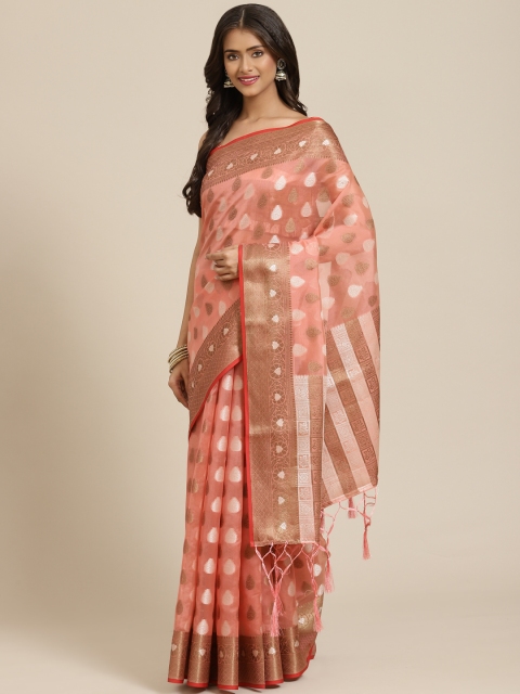 

Inddus Pink Ethnic Motifs Zari Organza Banarasi Saree