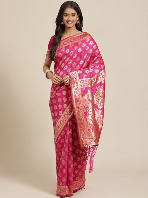 

Inddus Pink Ethnic Motifs Zari Silk Blend Banarasi Saree