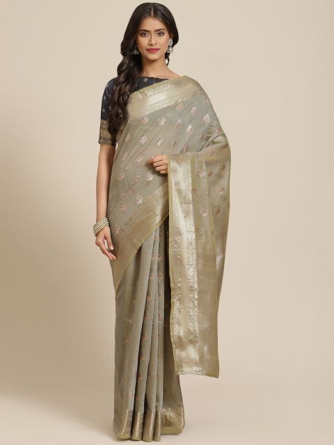 

Inddus Beige Ethnic Motifs Zari Banarasi Saree