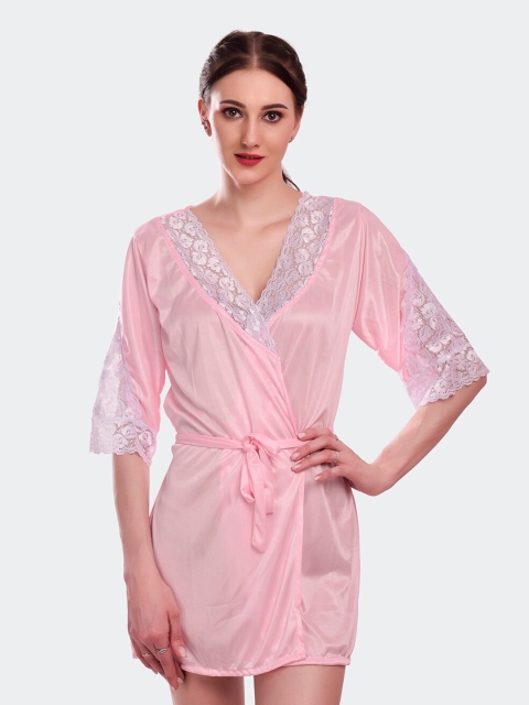 

Fleurt Pink & White Solid Satin Baby Doll