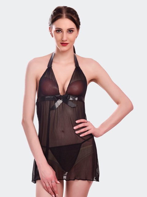 

Fleurt Women Black Tie-Ups Baby Doll