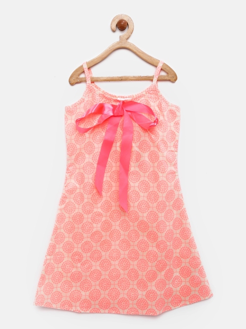 

K&U Girls Pink & Cream-Coloured Printed A-Line Dress
