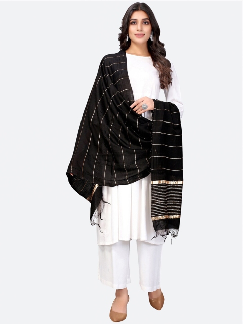 

SIRIL Black & Gold-Toned Striped Dupatta
