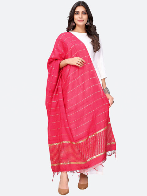 

SIRIL Pink & Gold-Toned Striped Dupatta