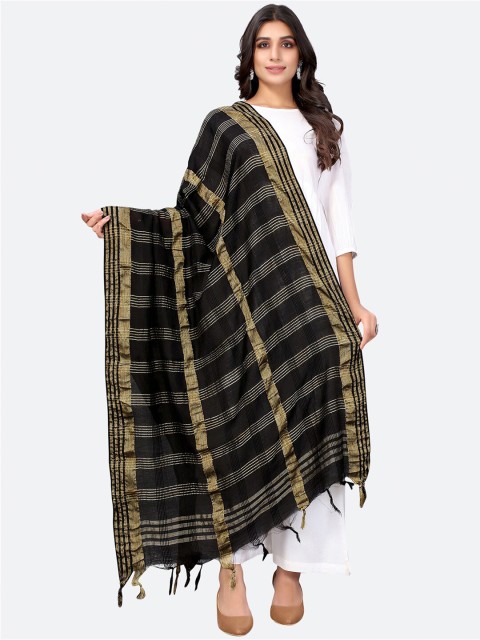 

SIRIL Black & Golden Woven Design Dupatta
