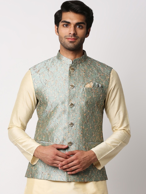 

MEWAR Men Mint Green Embroidered Nehru Jacket