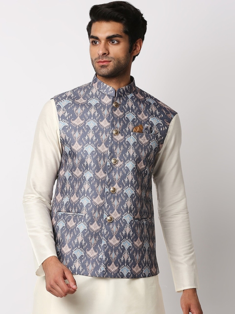 

MEWAR Men Grey Printed Nehru Jackets