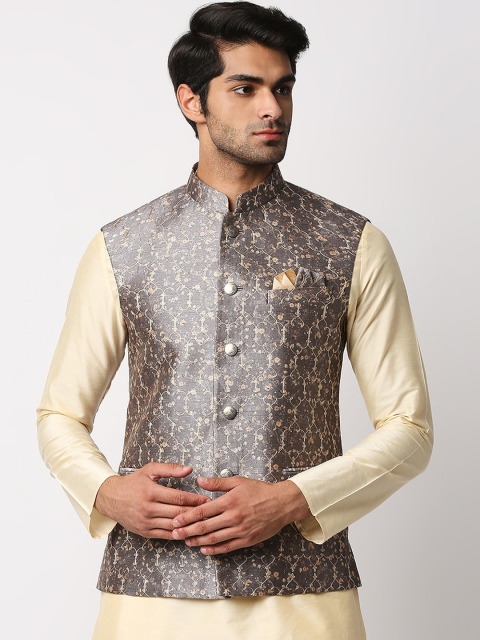 

MEWAR Men Grey Floral Printed Nehru Jacket