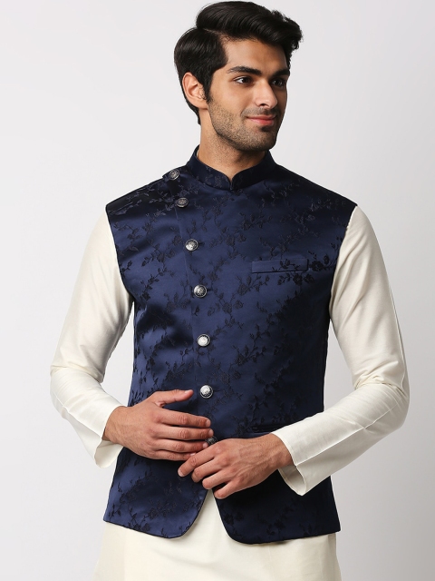 

MEWAR Men Blue Embellished Mandarin Collar Nehru Jackets