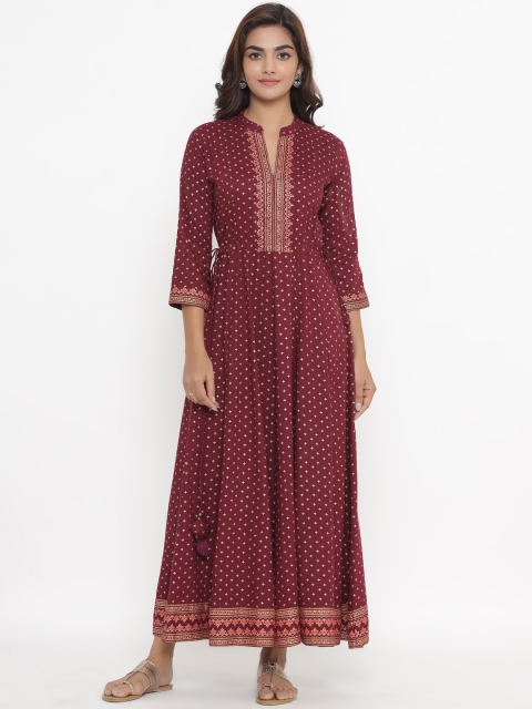 

JAVTA Women Maroon Ethnic Motifs Printed Anarkali Kurta