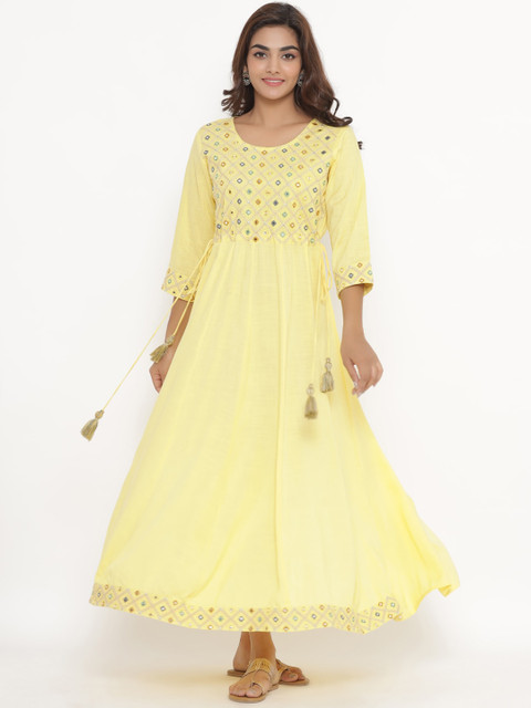 

JAVTA Women Yellow Embellished Anarkali Kurta