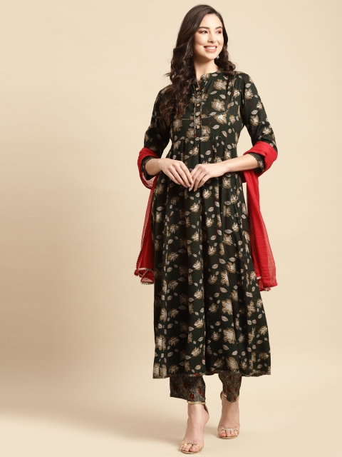 

Prakhya Women Green Ethnic Motifs Printed Panelled Kurta with Palazzos & With Dupatta