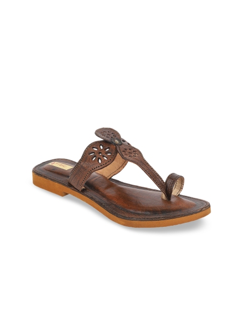 

Ta Chic Women Brown Ethnic T-Strap Flats with Laser Cuts
