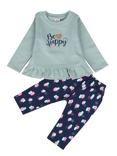 

V-Mart Girls Green & Navy Blue Printed Top with Trouser